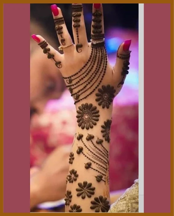 Aesthetic Back Hand Mehndi With Netted Pattern And Florals